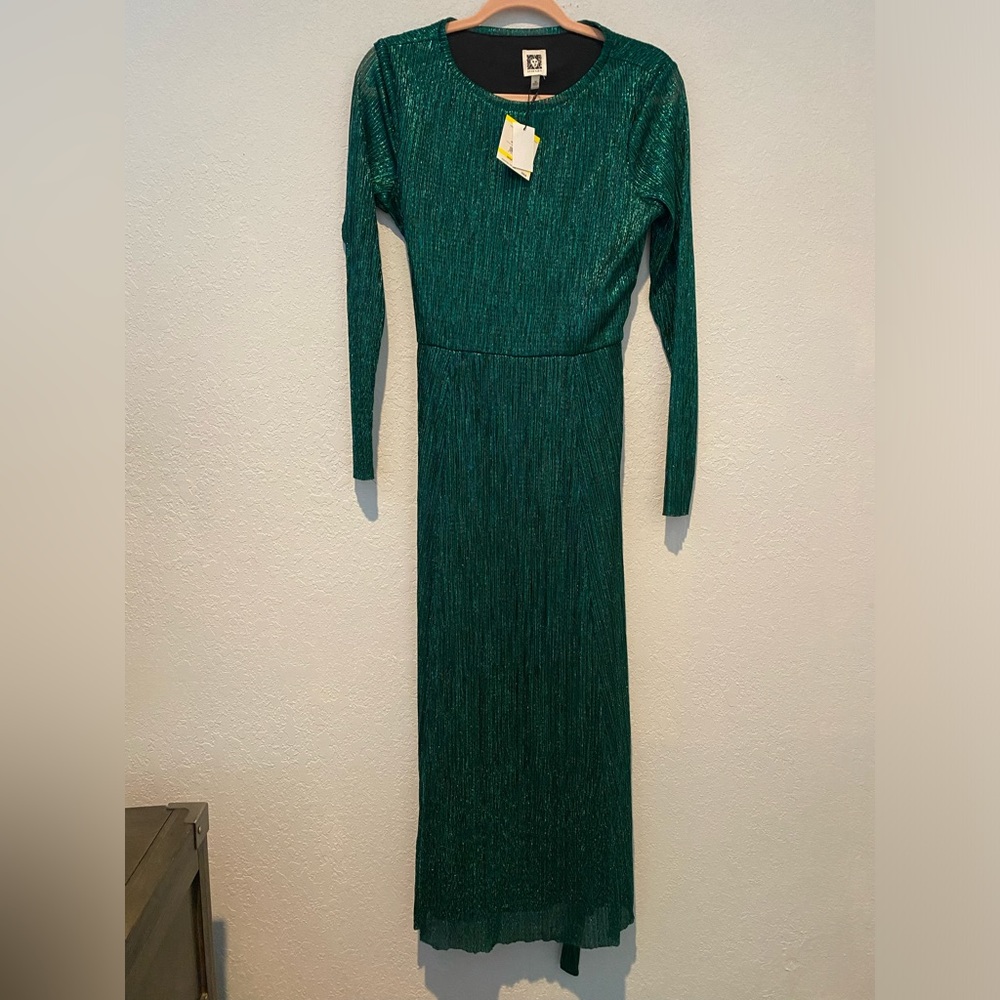 NWT Anne Klein Metallic Long Sleeve Maxi Dress